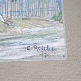 Watercolor Shed in Sévigny / Champagne – Signed Reiche, 1917
