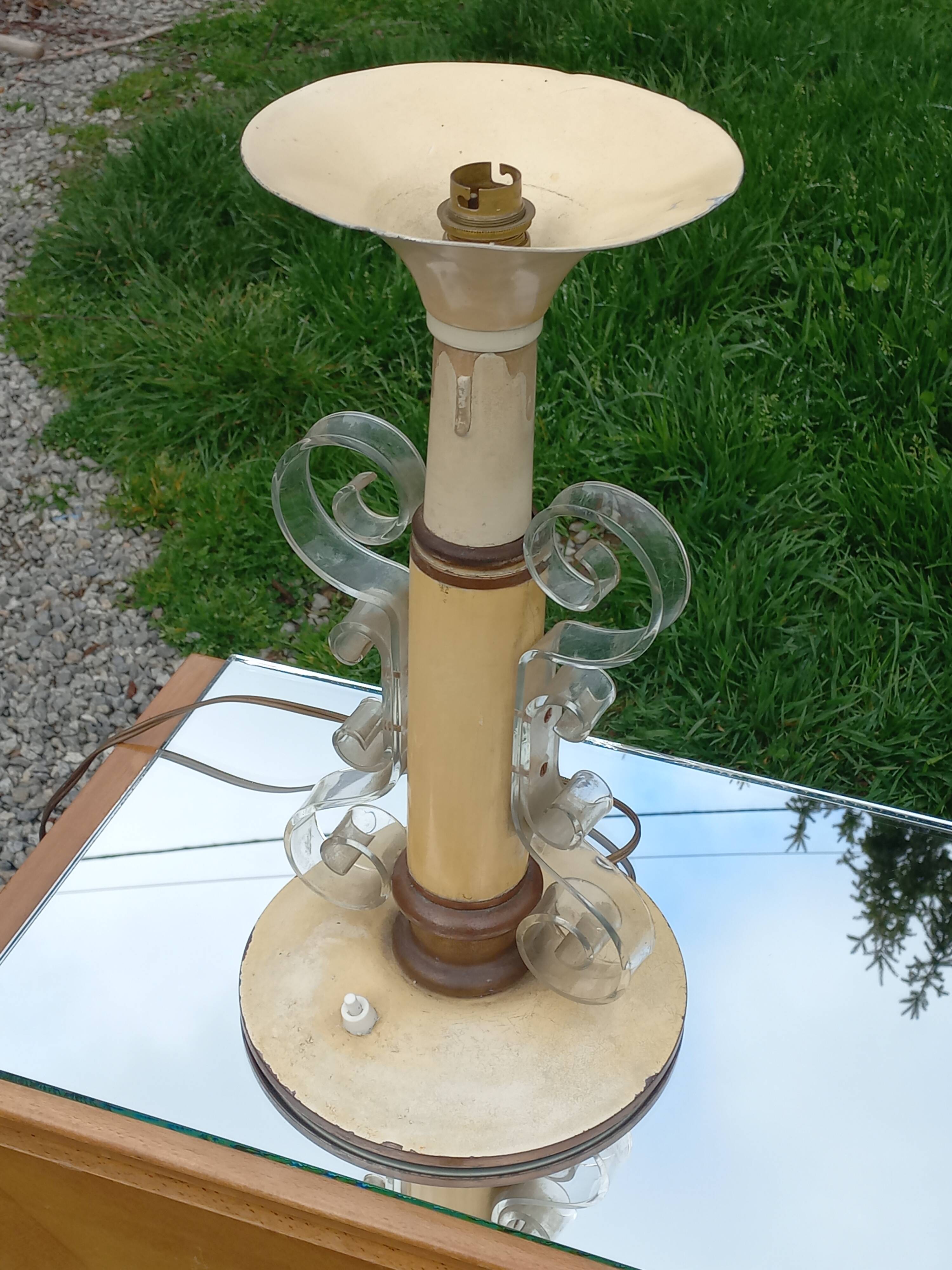 Lampe vintage des années 50 tôle, plexi et bois