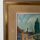 Peinture à l’huile suédoise vintage du milieu du siècle