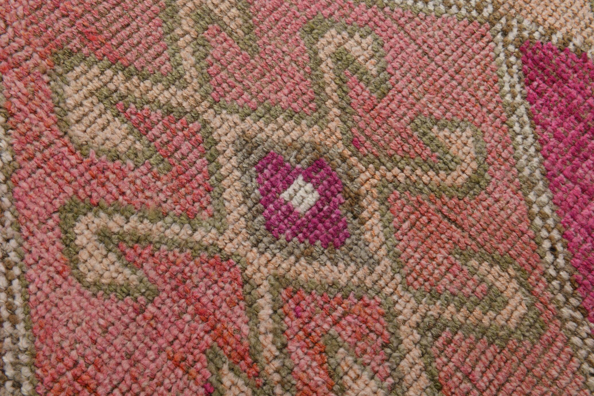 3x10 Pink & Cream Turkish Vintage Runner Rug, 100x317Cm