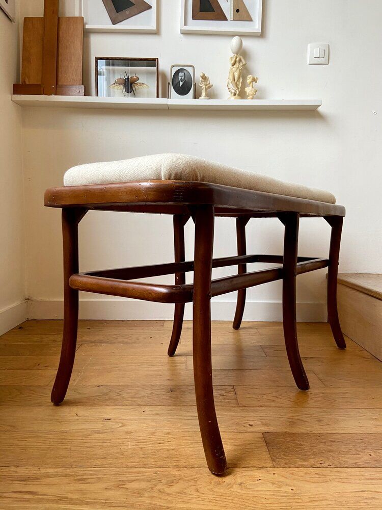 Wooden and beige cotton piano bench