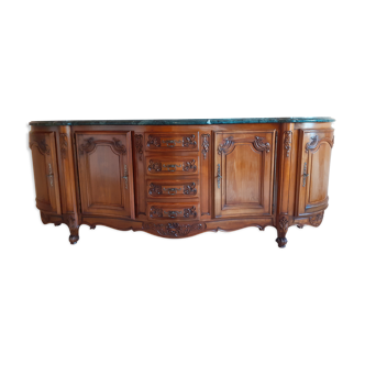 Buffet en noyer, 4 portes et 4 tiroirs avec son marbre