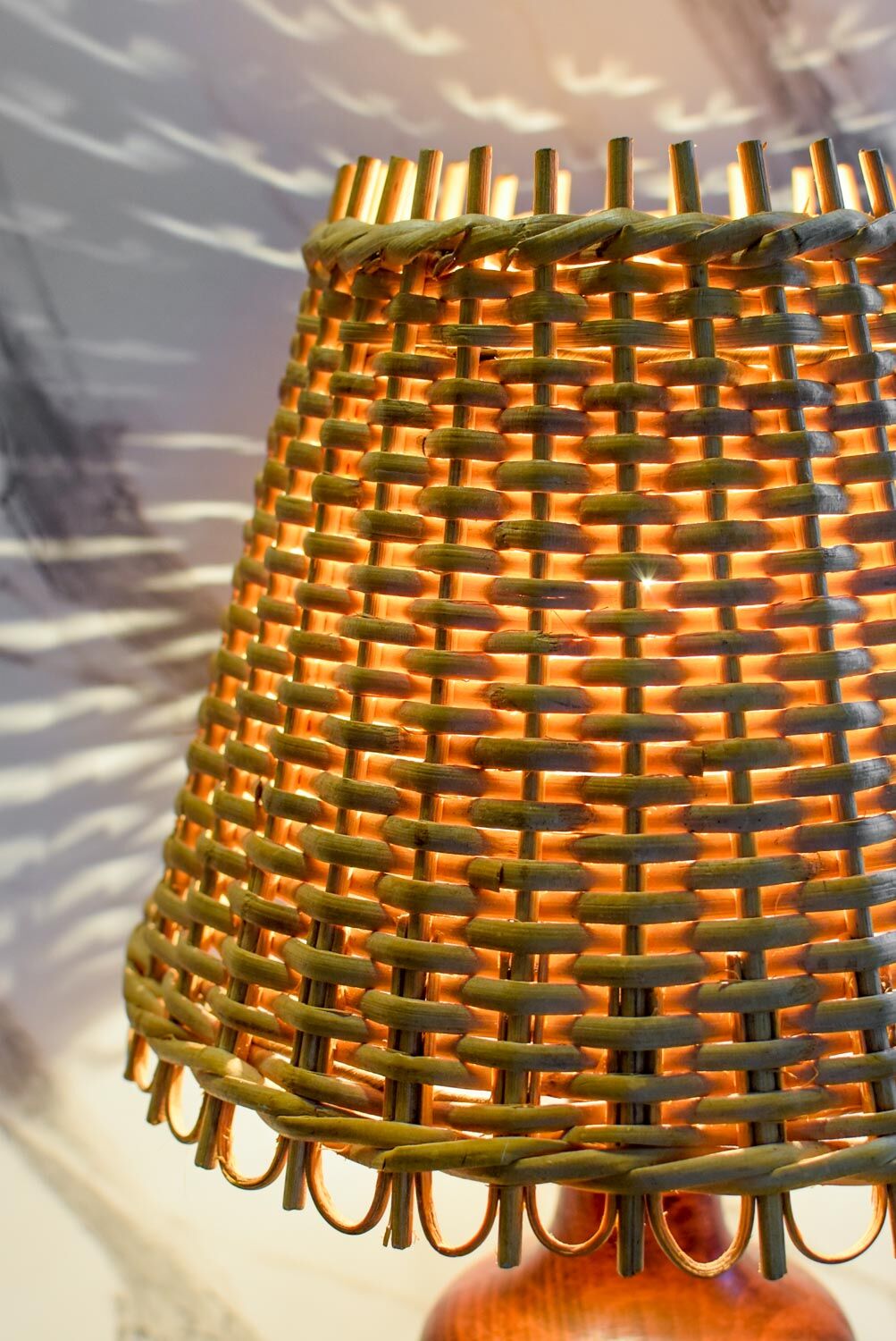 Wooden table lamp and rattan lampshade