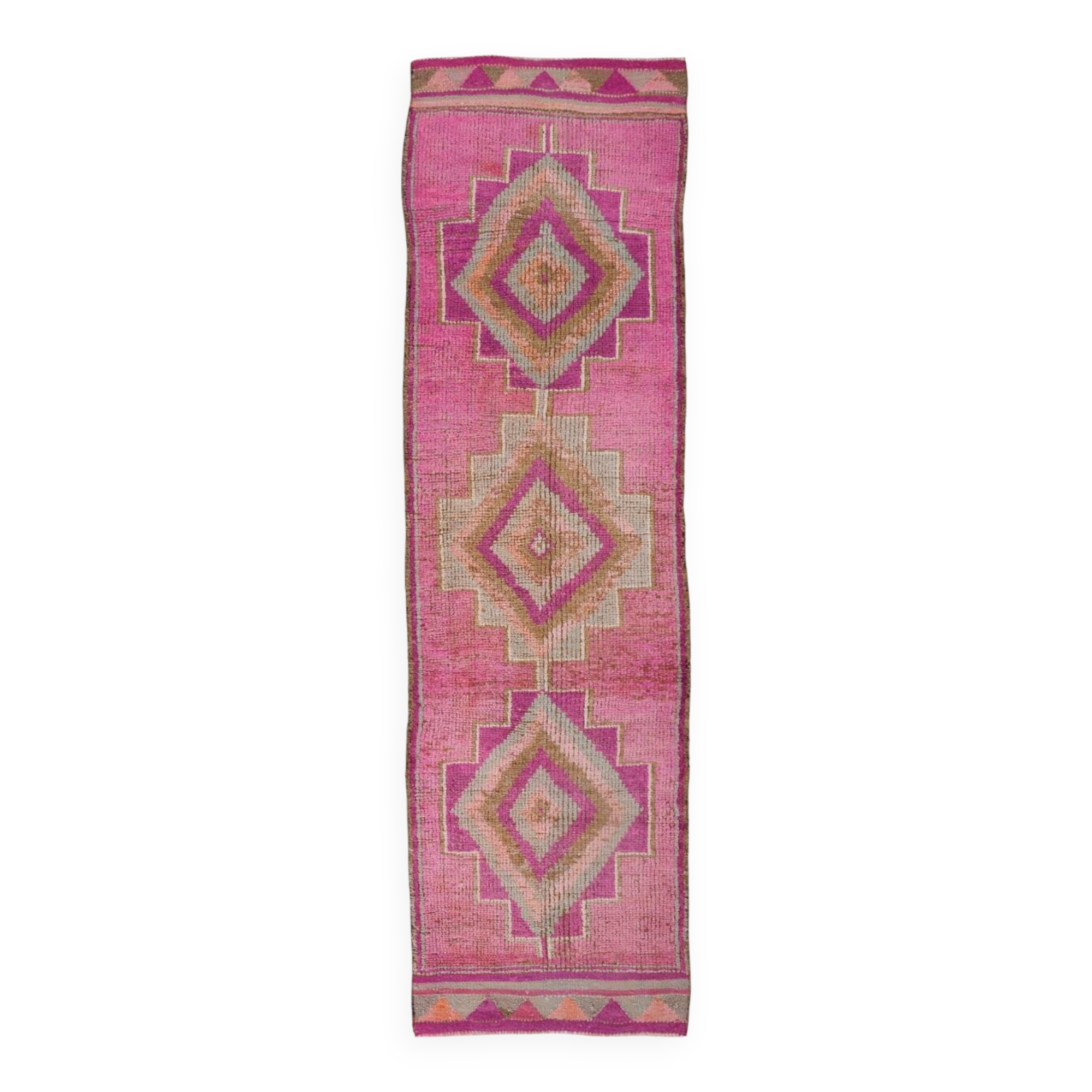 Pink Brown Turkish Runner Rug 86x300Cm SKU 18158