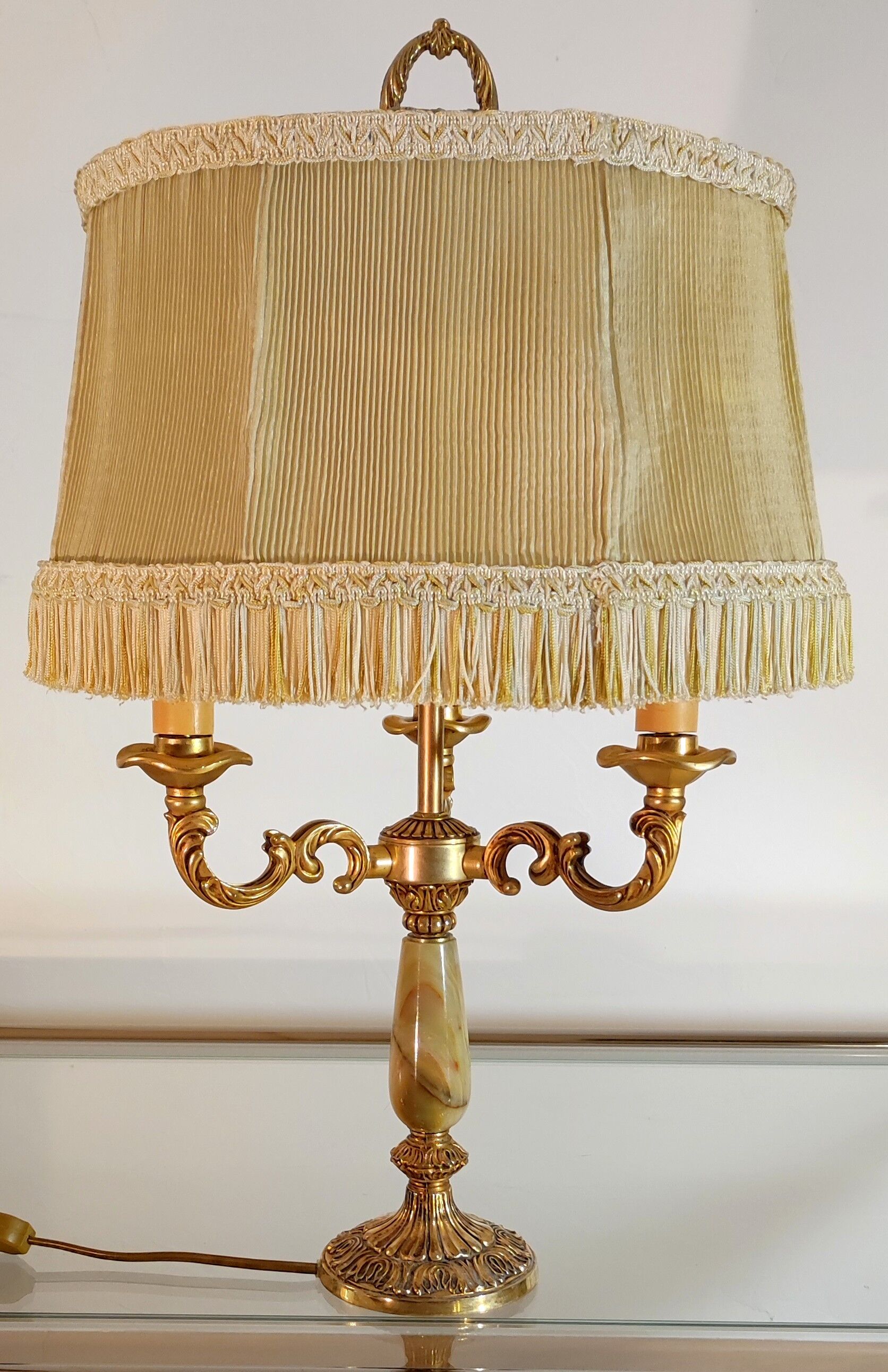 3-burner hot water bottle lamp, gilded bronze & onyx