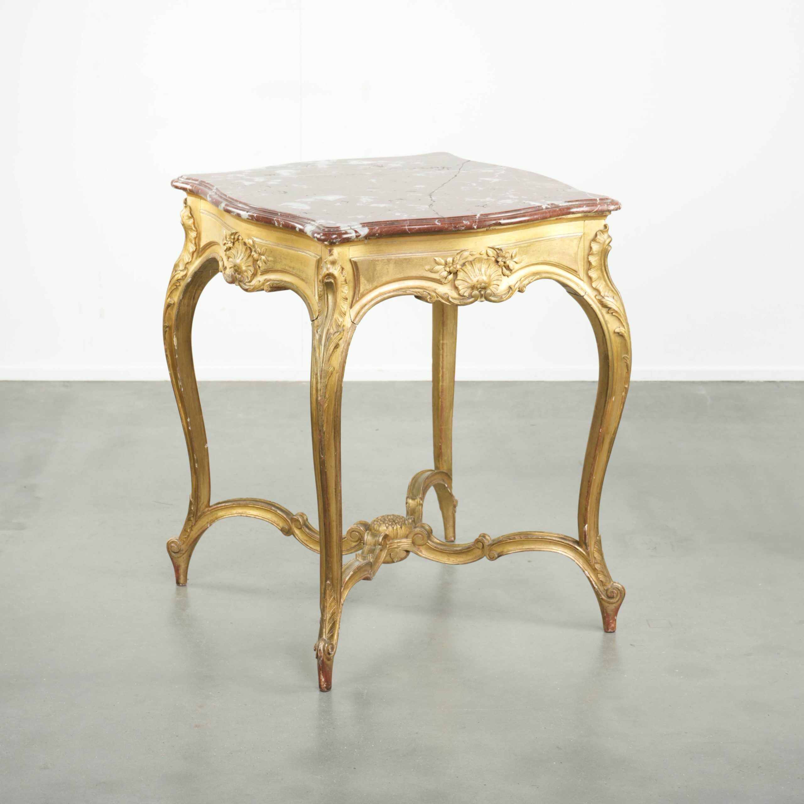 Antique French side table with marble tabletop from the 19th century