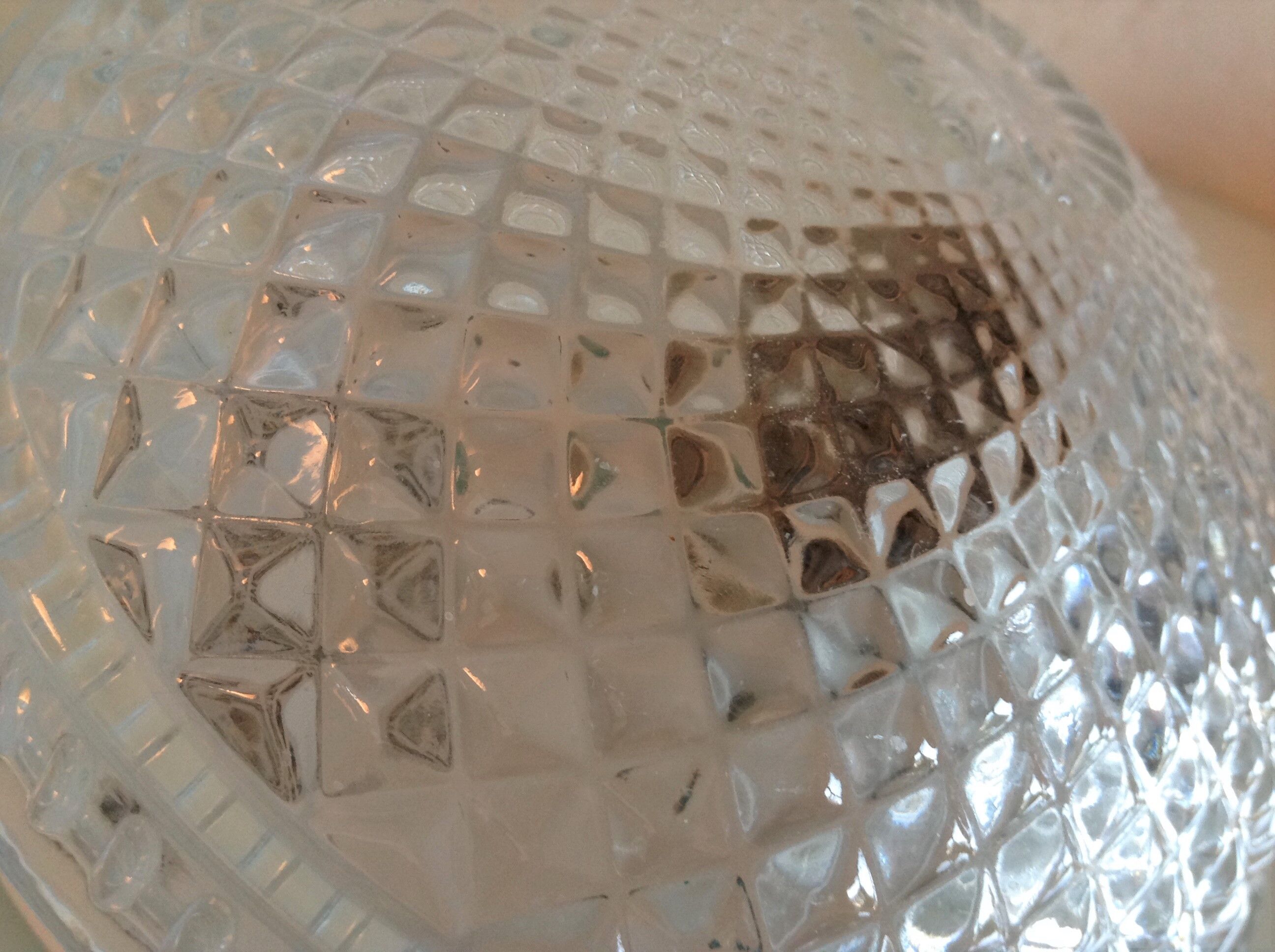 Plafonnier rond en verre structuré/vintage années 60-70