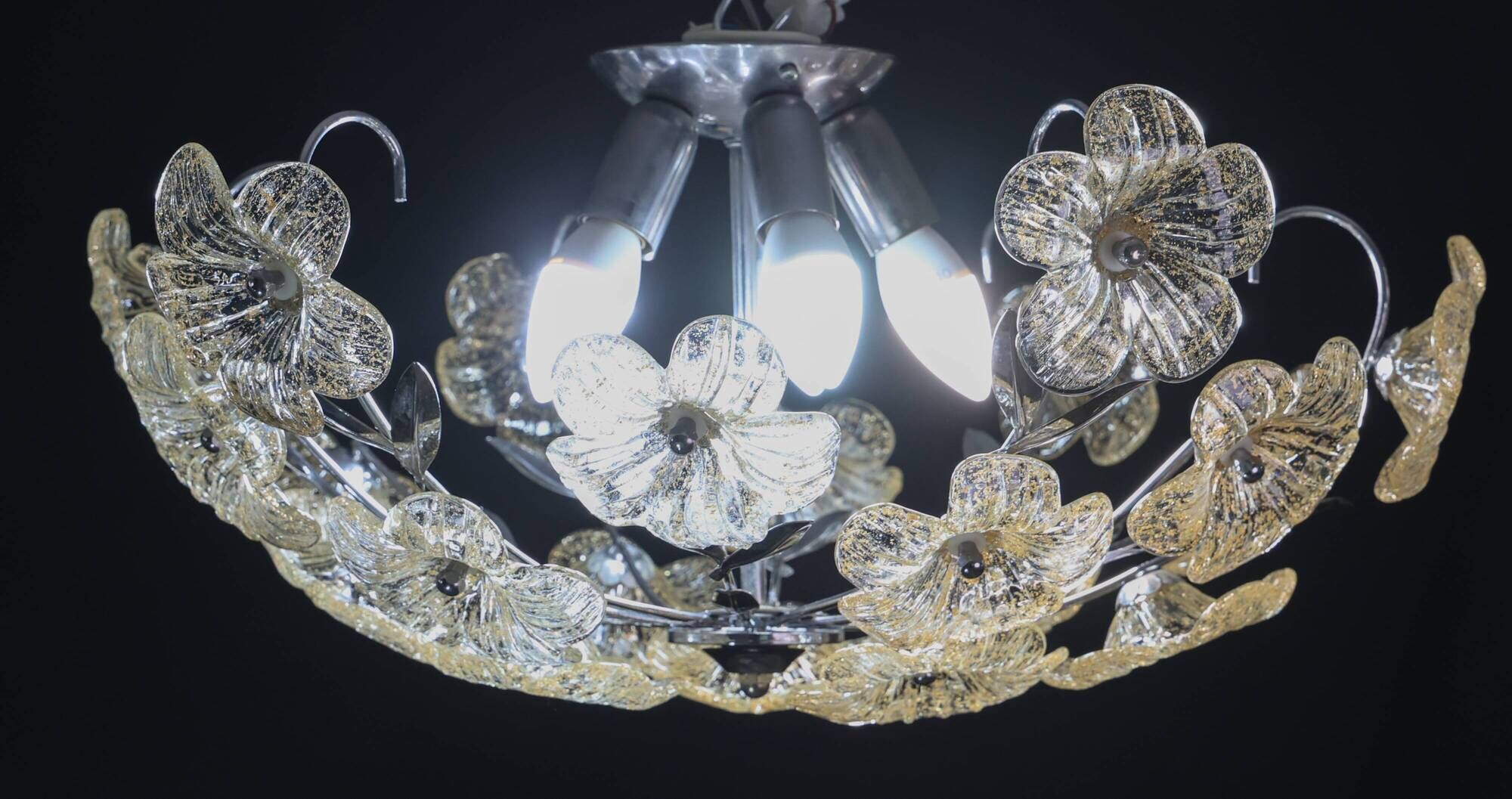Wonderful Gold and Transparent Murano Glass Ceiling Light Flower