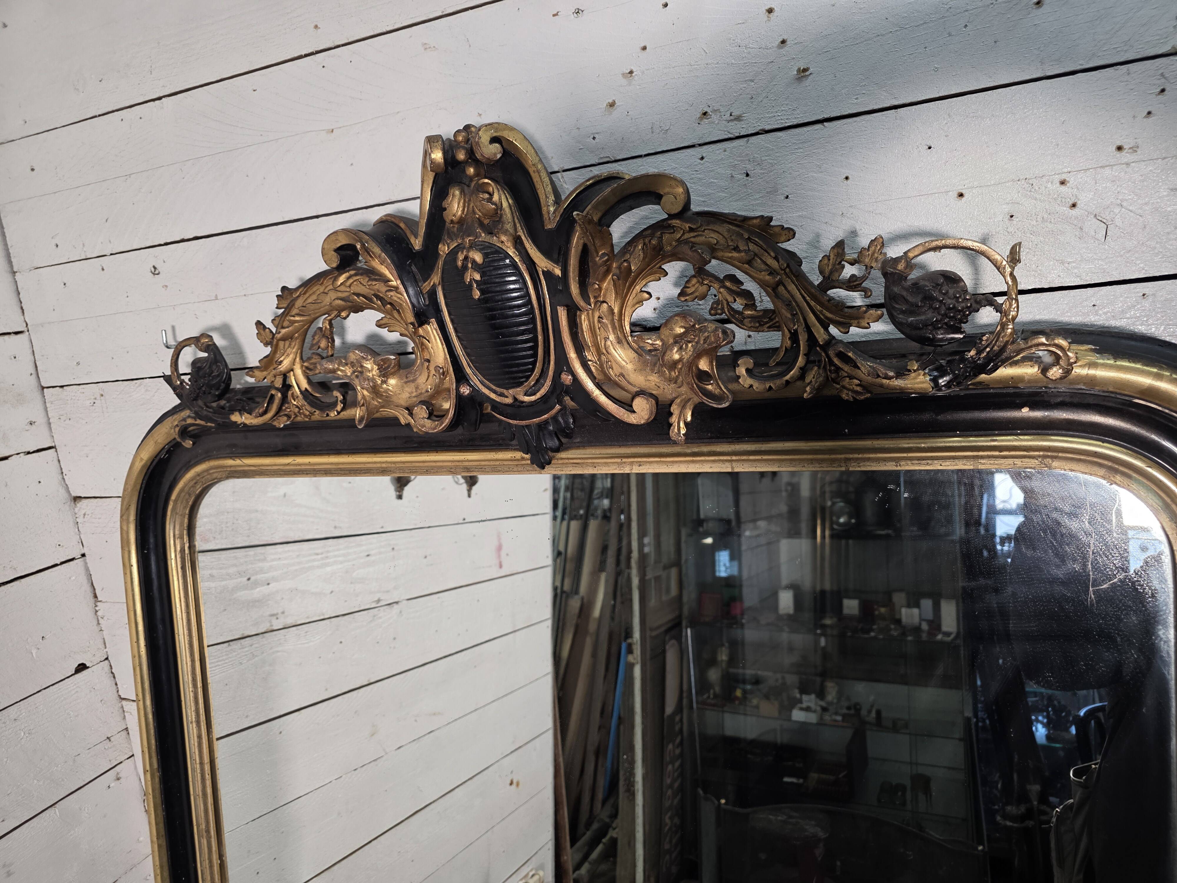 Napoleon III mirror from the 19th century with gold leaf, 190cm H