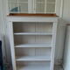 Old patinated pearl gray library, wooden top, composed of 3 adjustable shelves.
