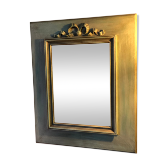 Vintage green patinated mirror/mirror with decorative bow 52x62cm