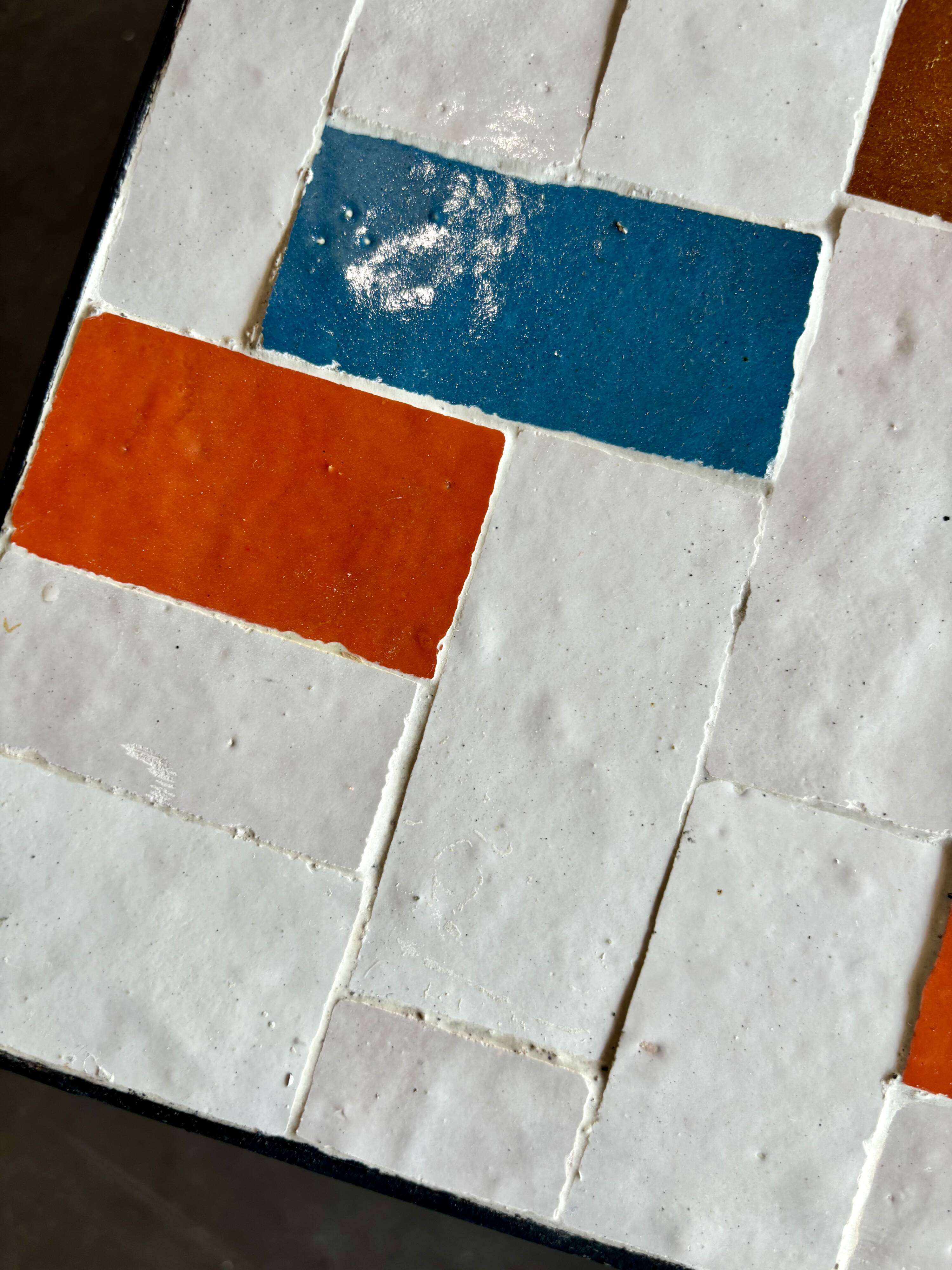 Square coffee table in multicoloured zellige, handcrafted in Morocco.