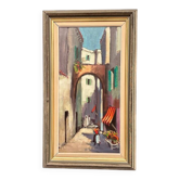 Original Swedish Oil on Canvas – “In the Street” by Unknown Artist – Vintage & Framed