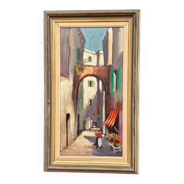 Original Swedish Oil on Canvas – “In the Street” by Unknown Artist – Vintage & Framed