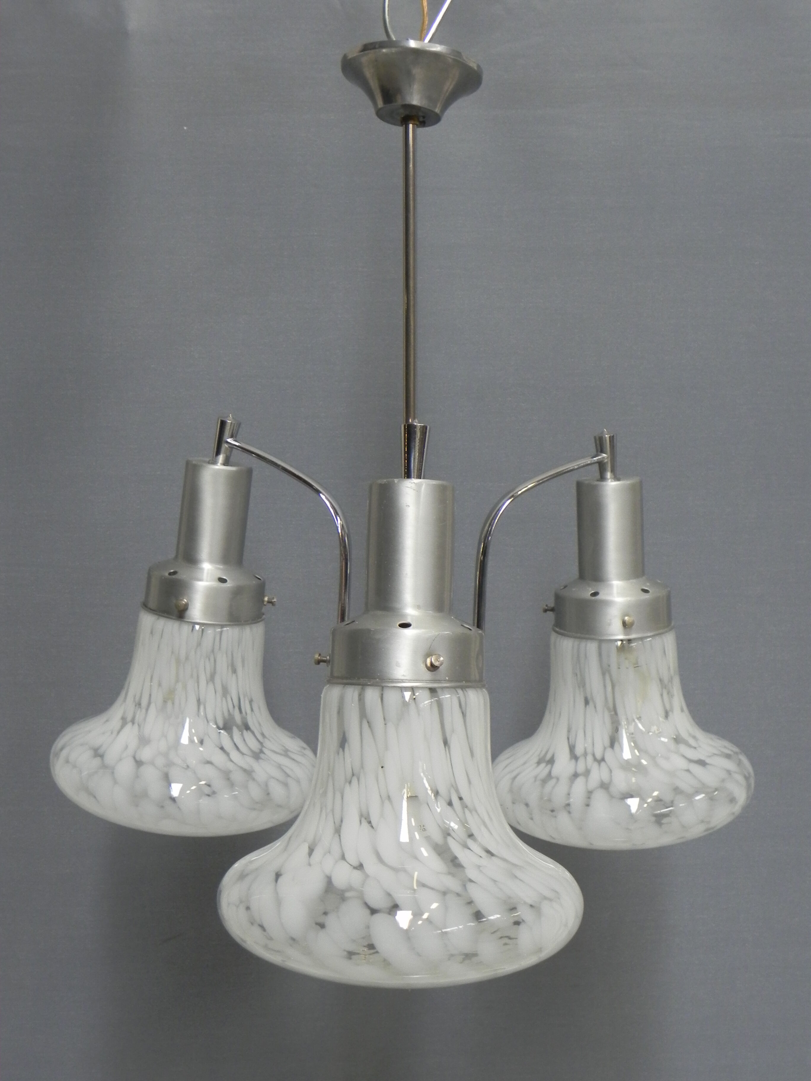 Vintage hanging lamp with 3 cloudy glass shades