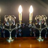 Pair of bronze and crystal girandoles