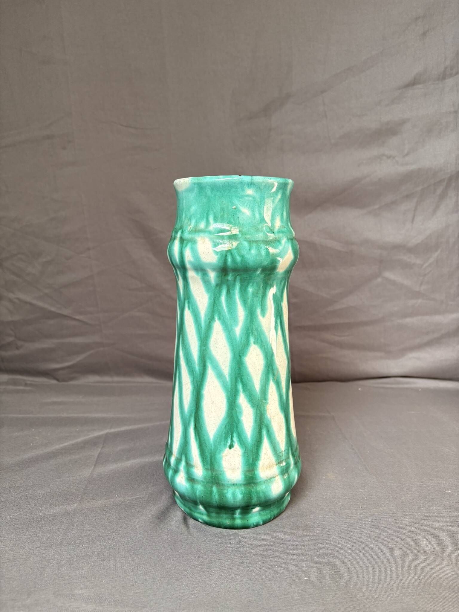 Vintage Glazed Geometric Ceramic Vase Green Blue West Germany 1960 Bay