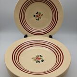 Lot of 6 hollow plates gien france beige color red border flower decoration