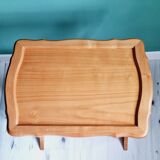 Side table with wooden and cane magazine holder