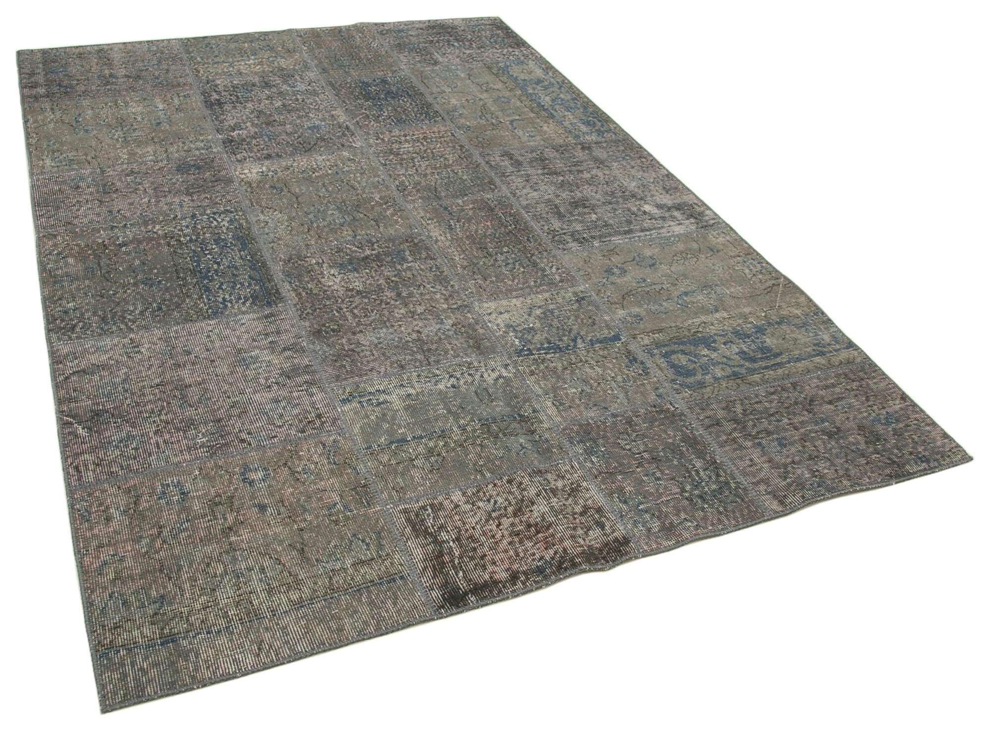 Handmade turkish overdyed 170 cm x 245 cm grey patchwork rug
