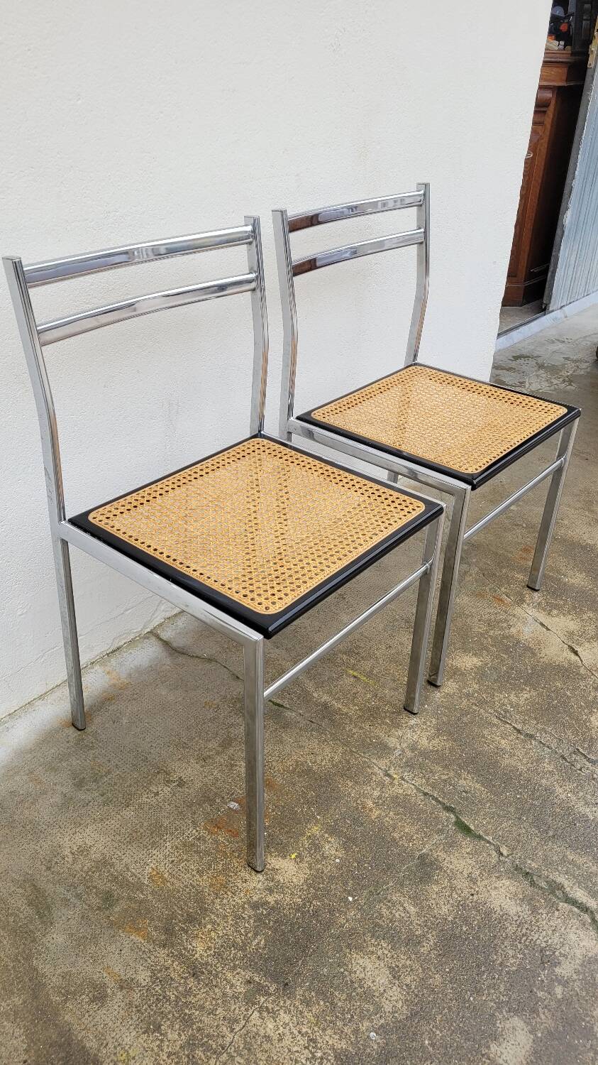 Paire de chaises en métal et cannage style Breuer ,1970