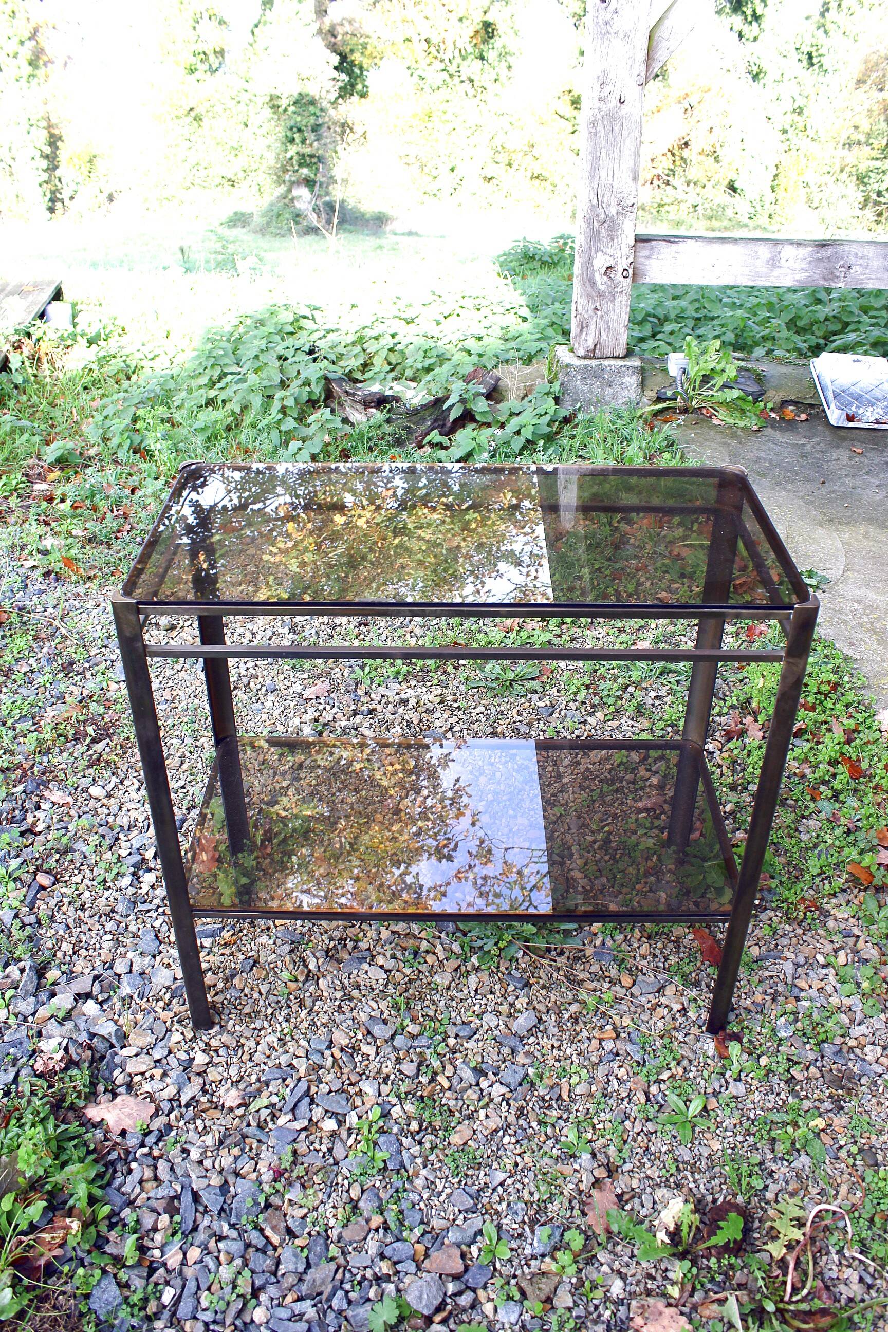 Vintage smoked glass console table from the 1970s
