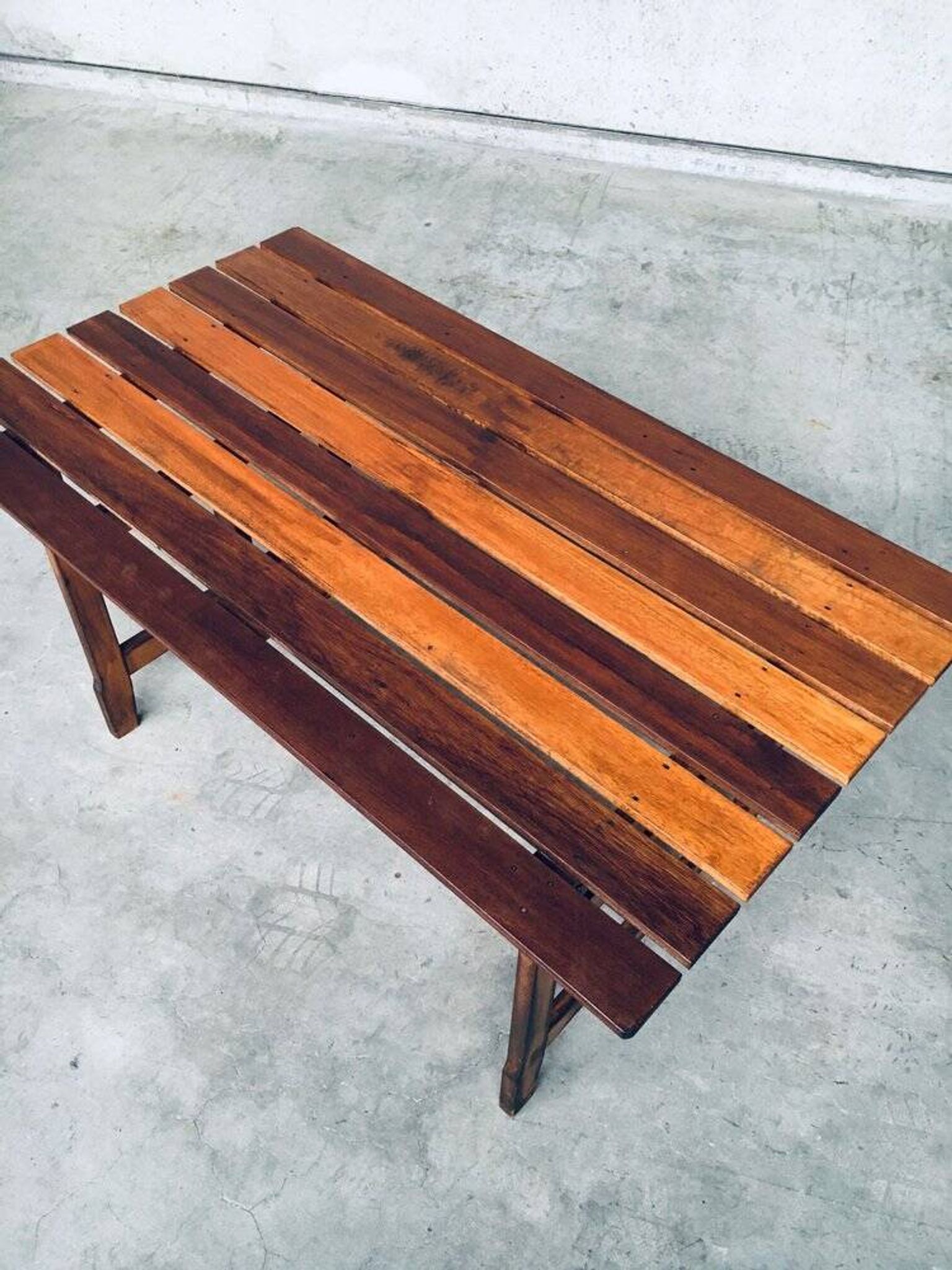 Patinated Wood Garden Table, 1970s