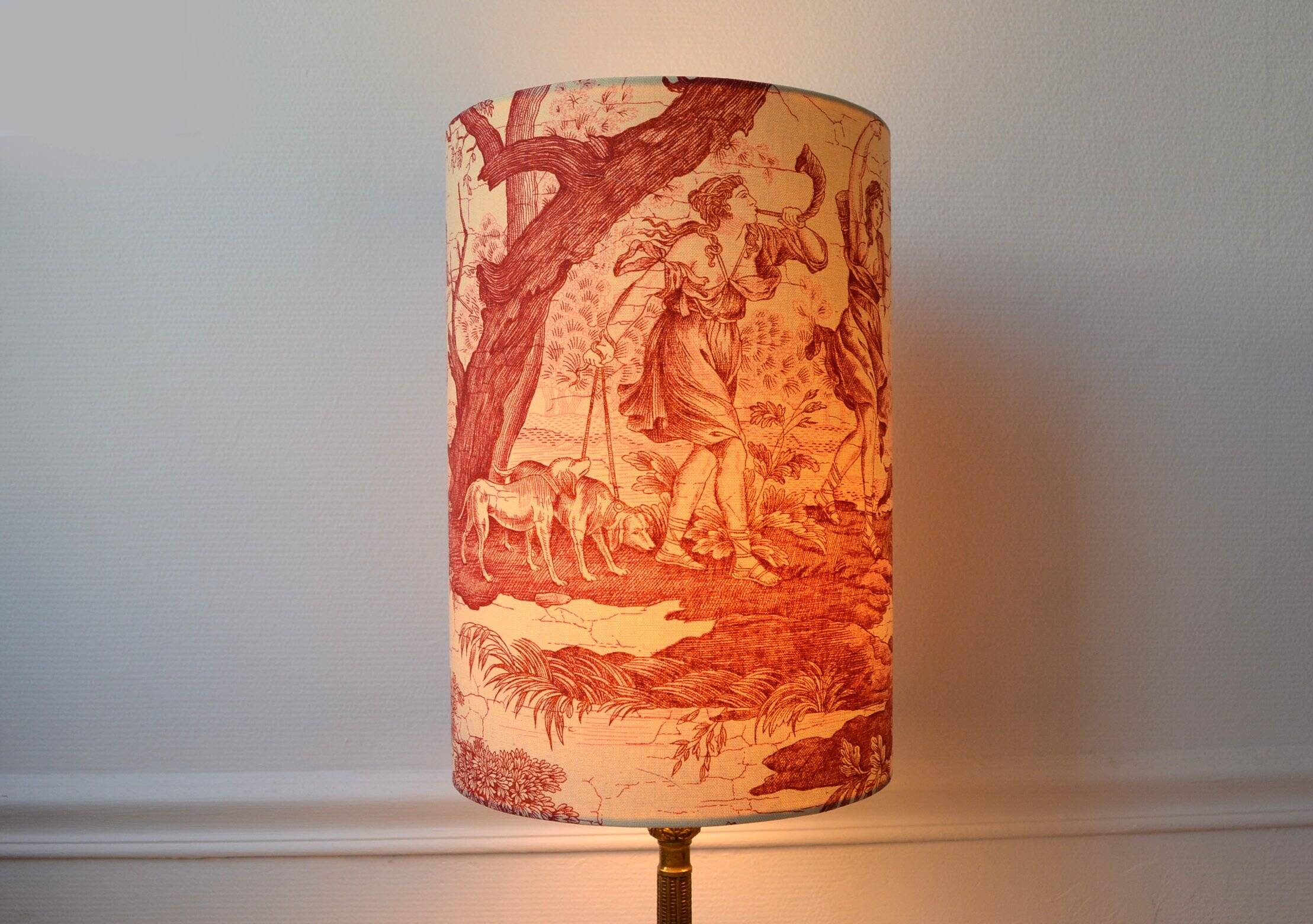 Red toile de Jouy lampshade