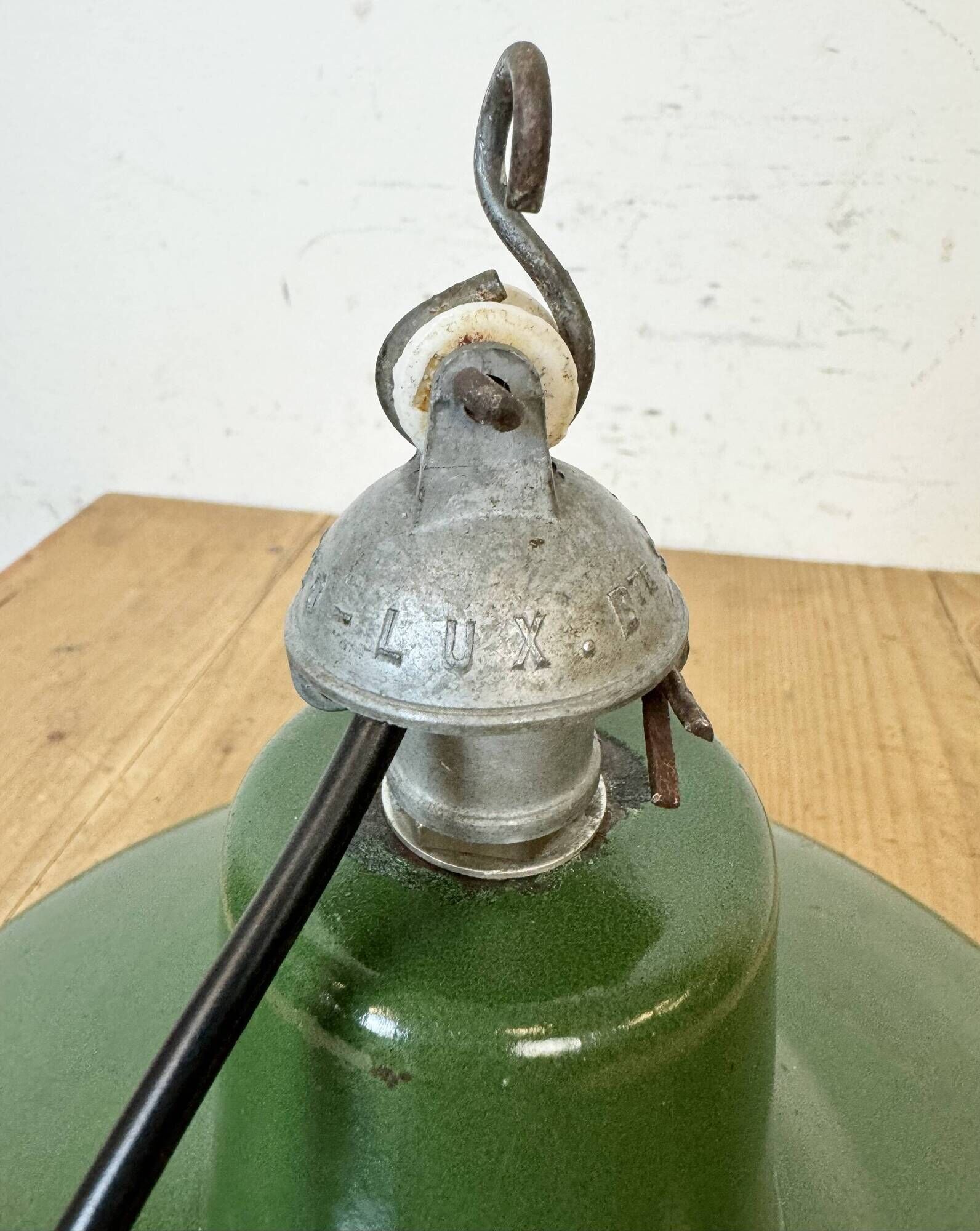 Industrial French Green Enamel Factory Lamp, 1960s