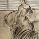 Painting signed charcoal watercolor female portrait Empire “sofa”