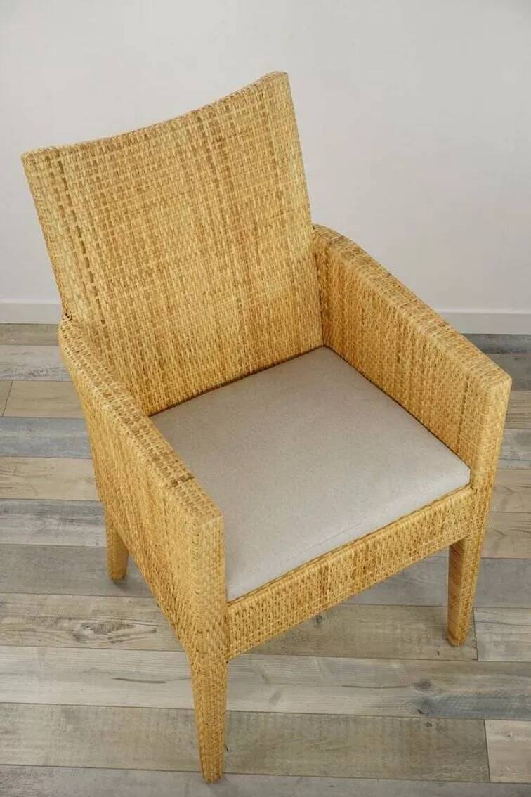 Bridge-style armchair in wood and woven rattan