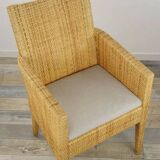 Bridge-style armchair in wood and woven rattan