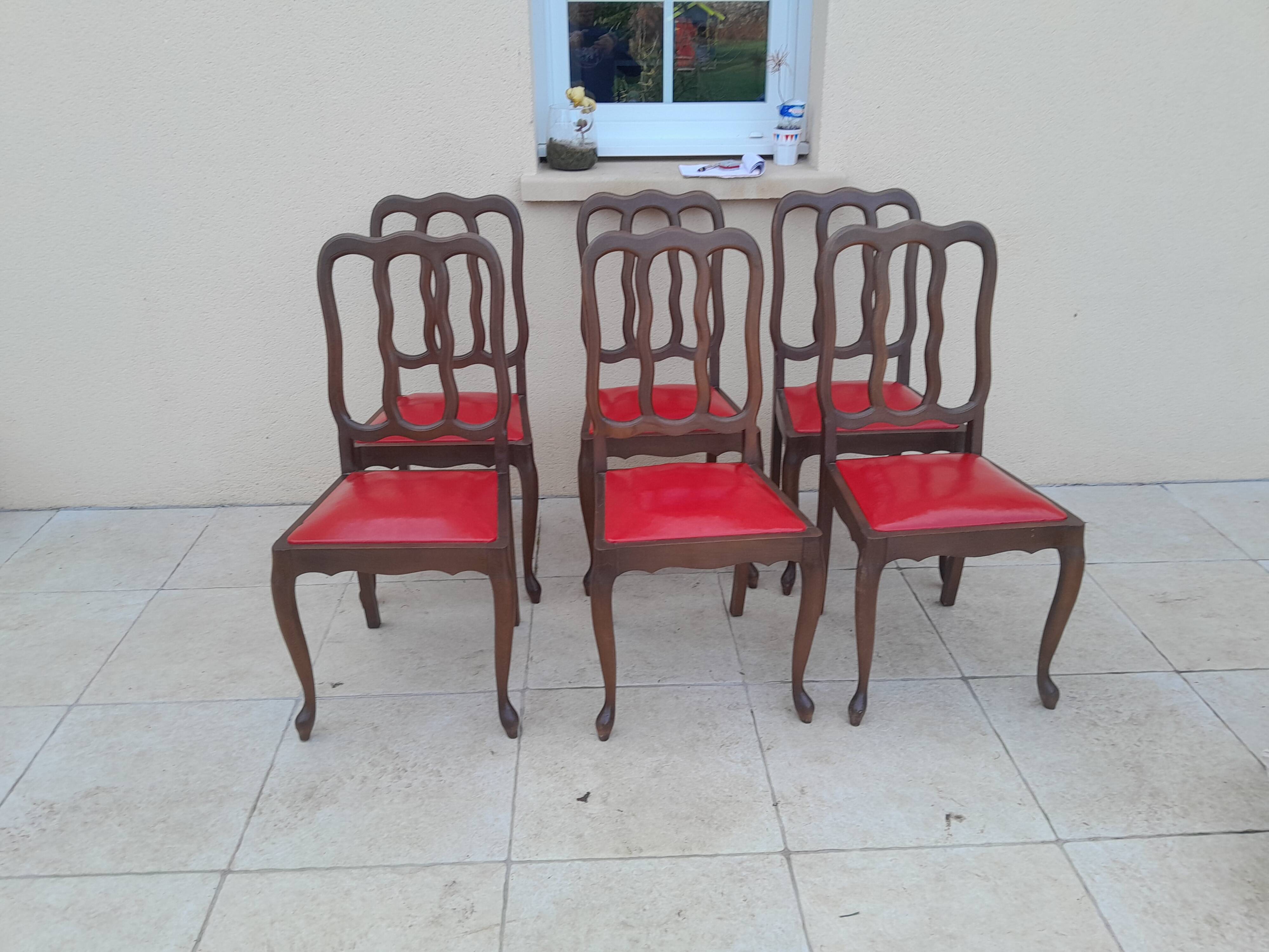 6 vintage art deco Louis VX leather wood chairs
