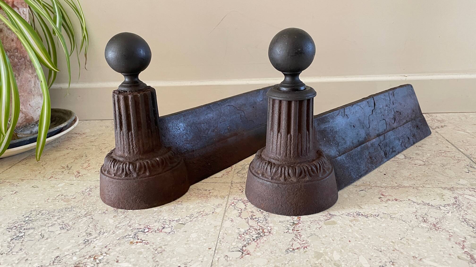 Pair of old vintage steel andirons