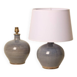 Pair of blue-glazed stoneware lamps