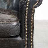 Black cowhide leather armchair