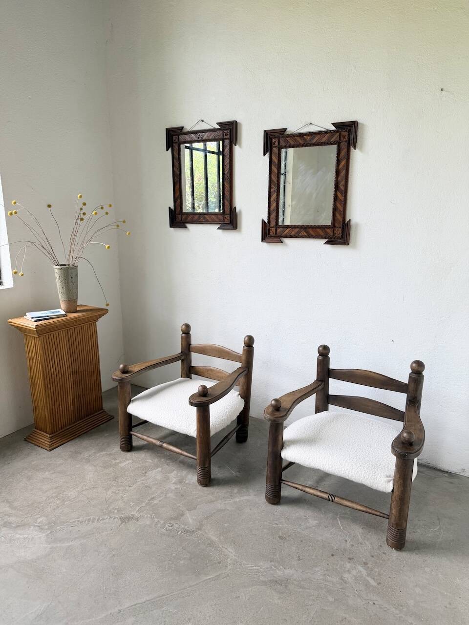 Pair of wooden mirrors in tramp art style