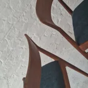 Pair of Henning Kjaernulf teak dining chairs sea blue-green, Denmark 1960s