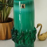 Vase en verre soufflé vert vintage, Pologne