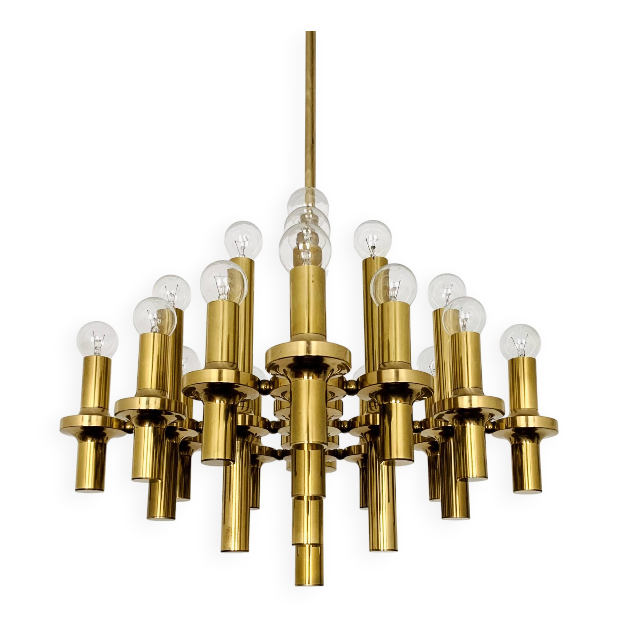 Brutalist Brass Chandelier by Gaetano Sciolari