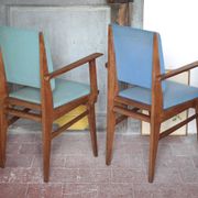 Pair of wooden bridge armchairs from the 1950s, vintage chairs.