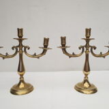 Pair of old brass candlesticks 3 branches