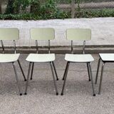 Set of 3 light green formica chairs by Plastilux from the 1950s.
