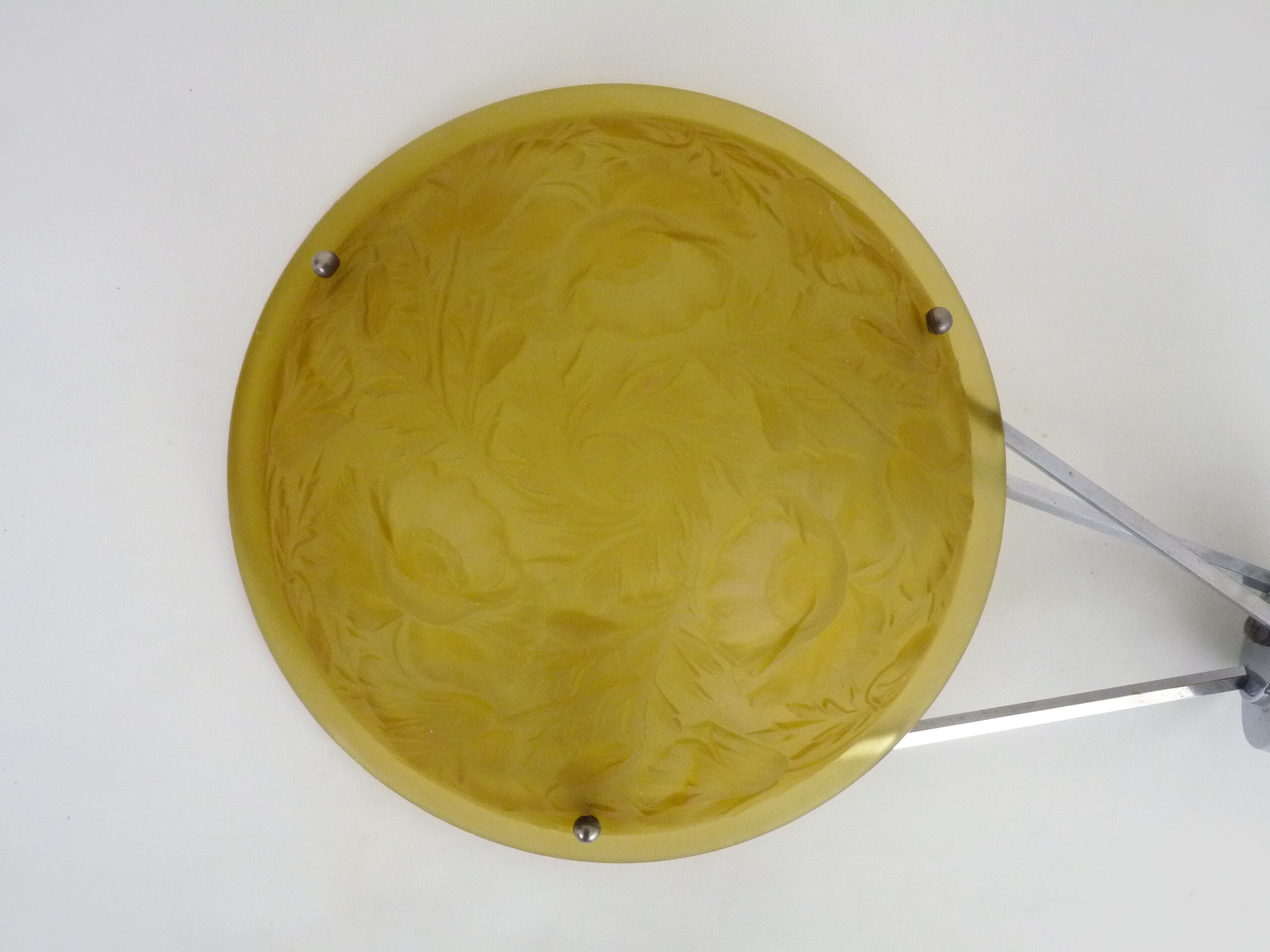 Old chandelier, suspension basin art deco 1 fire, in yellow glass paste