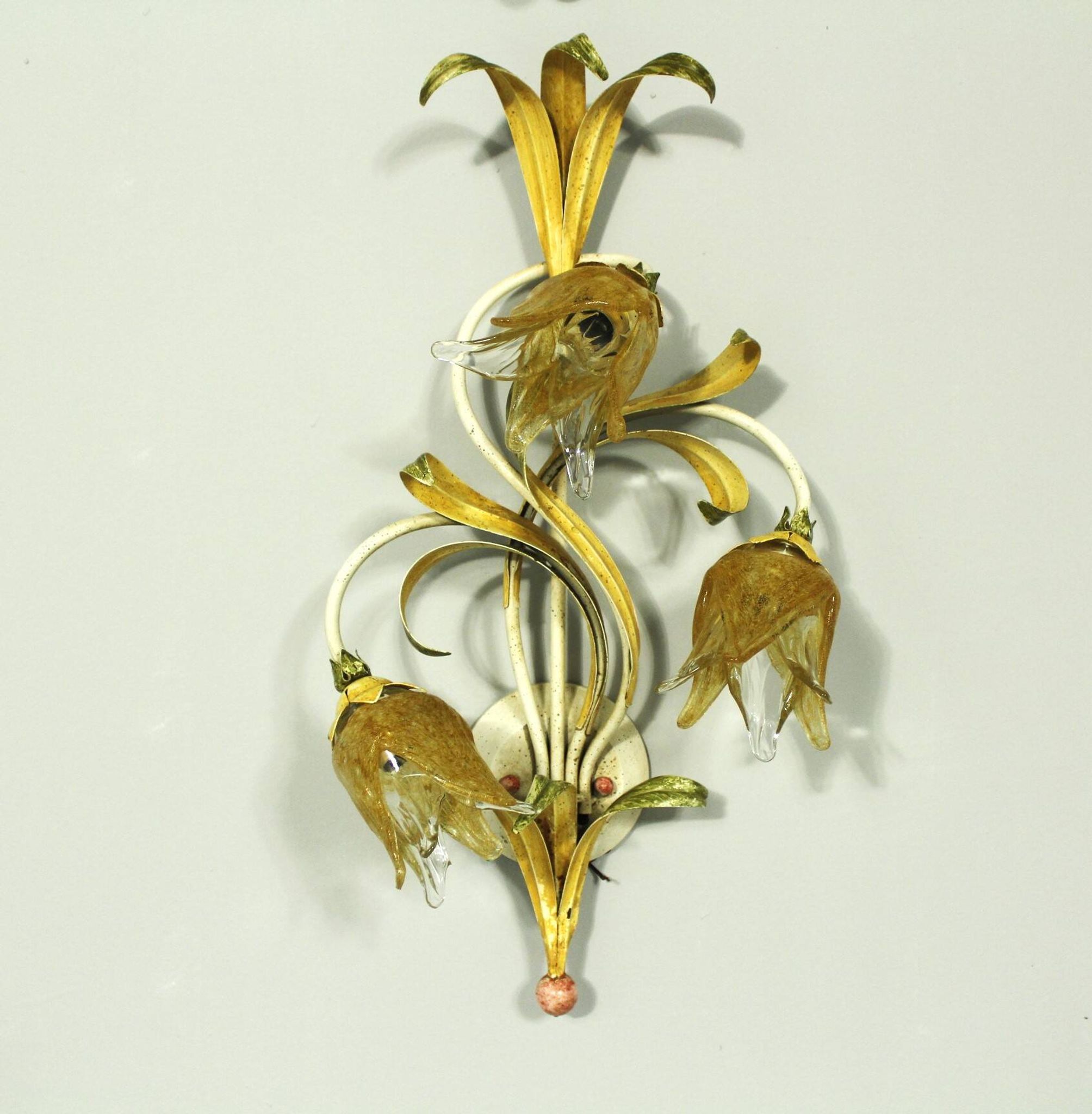 Set of 10 Wall Lights from colored hand crafted iron and Murano glass