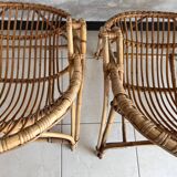 50s rattan armchairs. Pair of armchairs