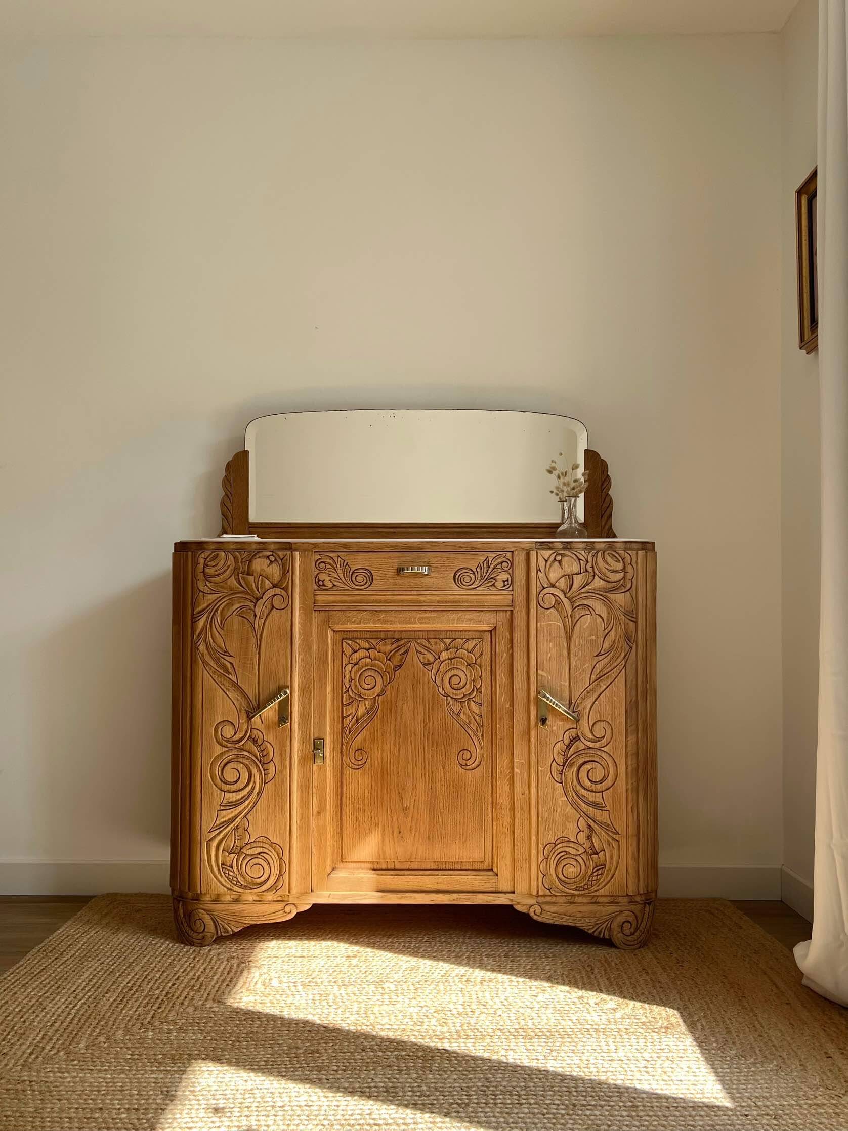 Art Deco oak sideboard with mirror (removable)
