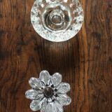 Set of 2 vintage glass candle holders with flower carving