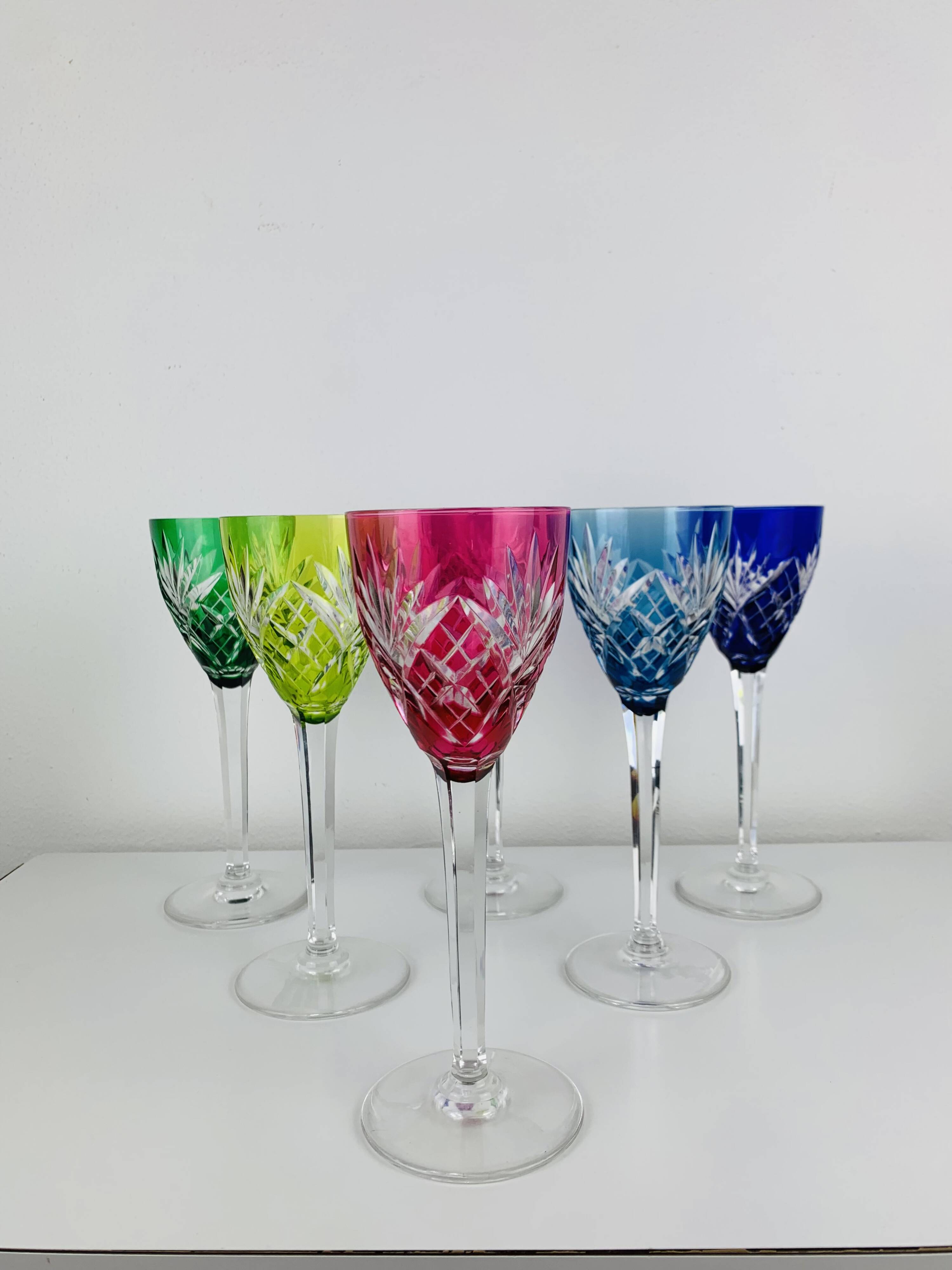 6 Roemer wine glasses, Saint-Louis crystal, Chantilly pattern