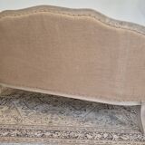 Louis XV style bench sofa in pink fabric and burlap